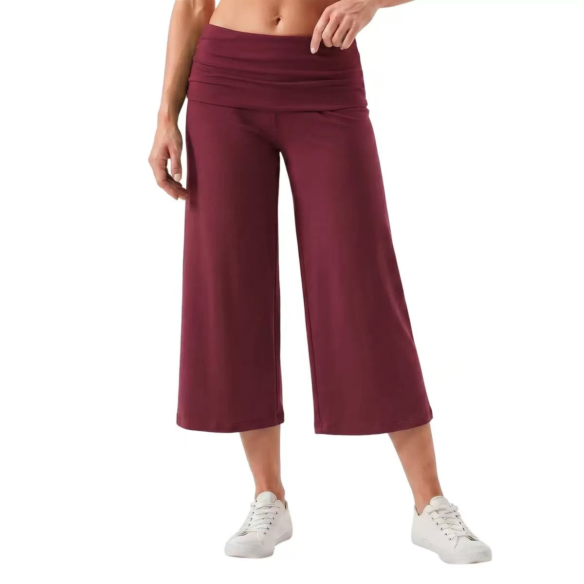 Women Summer Fold Over Wide Leg Capri Pants Low Rise Lounge Yoga Flare Culottes Y2k Soft Flowy Crop Palazzo Pants Beach
