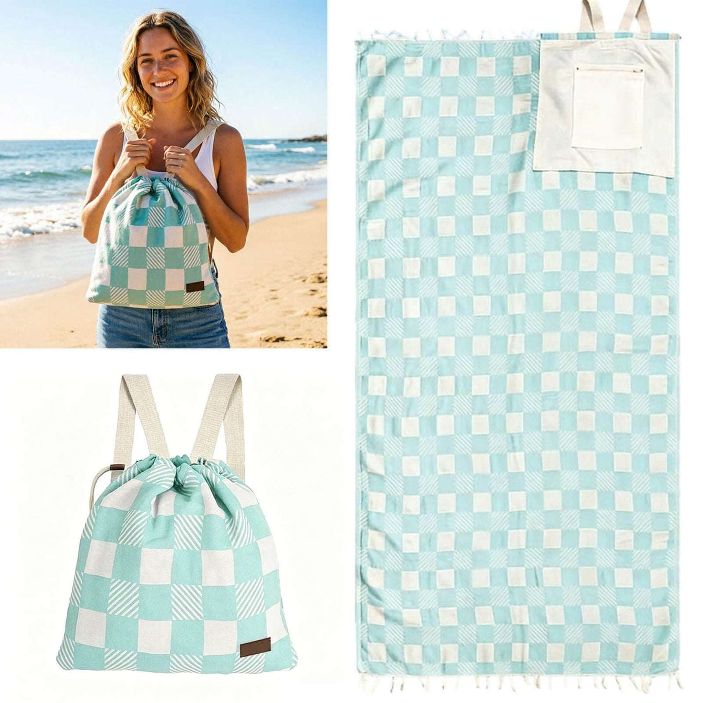 🏖️🏊♀️2‑in‑1 Convertible Beach Towel & Drawstring Backpack
