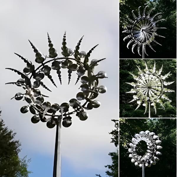 3D Kinetic Wind Spinner Sculpture – Dual-Tier Metal Garden Art