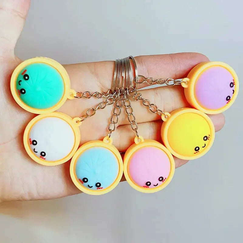 Squeeze Away Stress with the Light-Up Dumpling Fidget Keychain! (6-pack)