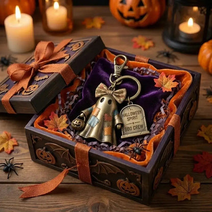 Halloween Ghost Keychain, Retro Vintage BOO CREW Tombstone Charm, Antique Alloy Spooky Pendant Keyring Gift