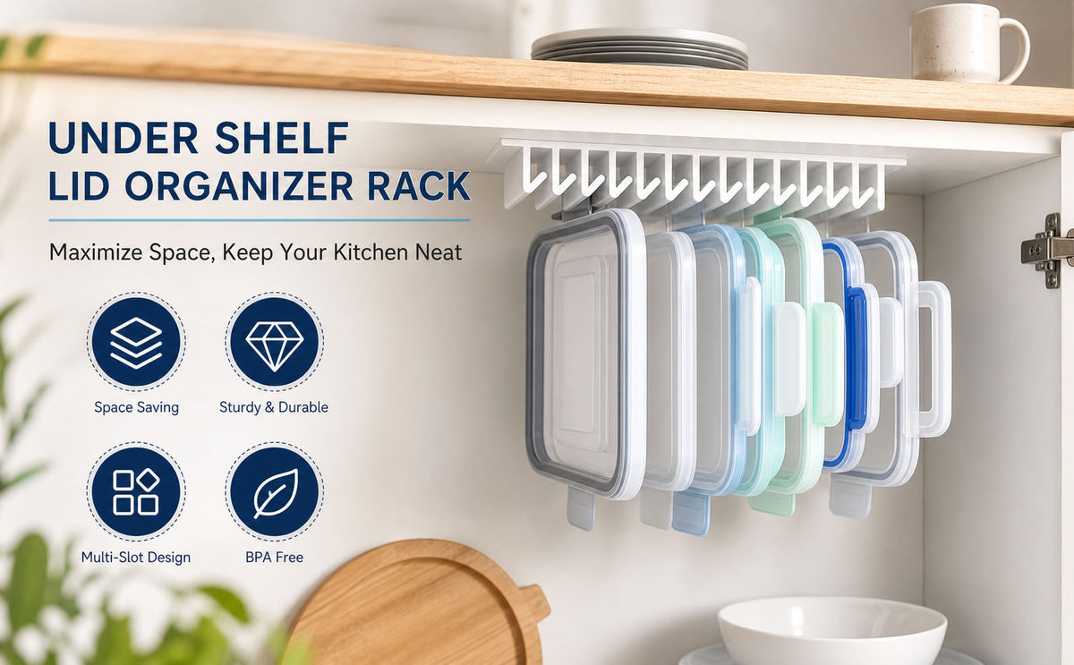 Primt 10-Slot Food Container Lid Organizer – Space-Saving Cabinet Storage