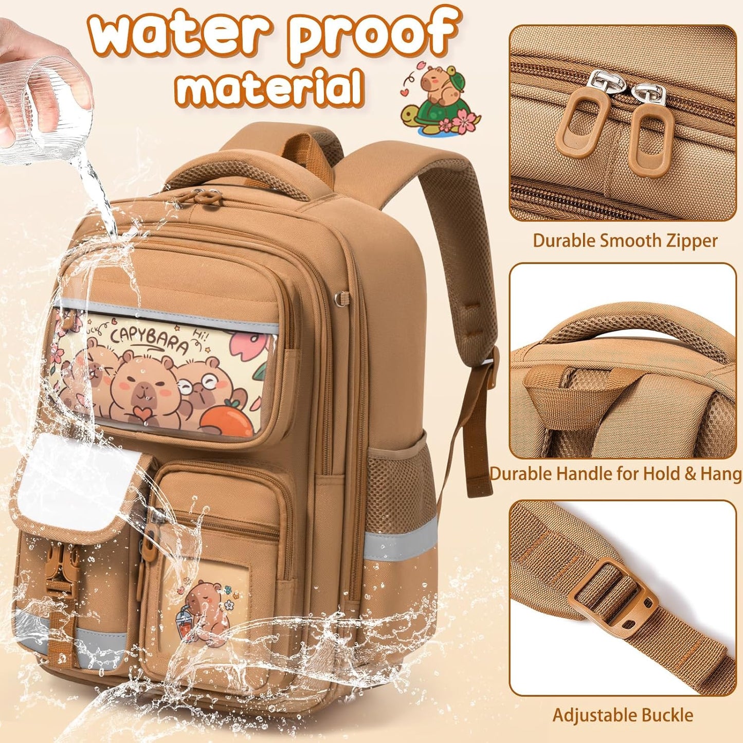 Capybara Kids Backpack with Pencil Case, Stickers & Keychain Ages 6–12