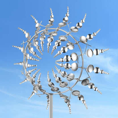 3D Kinetic Wind Spinner Sculpture – Dual-Tier Metal Garden Art