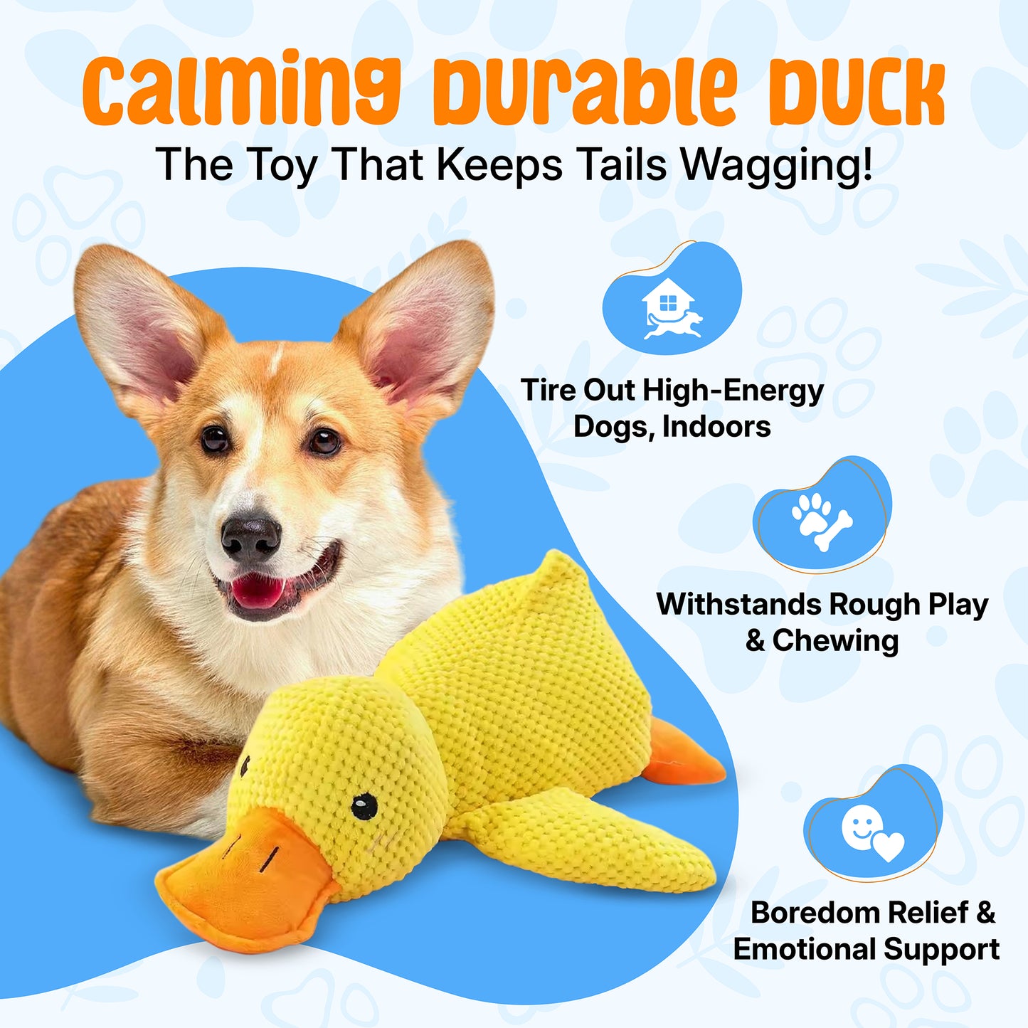 Durable Duck | The Anxiety-Relief Toy Dogs Can’t Destroy Green circle with a white check mark in the center Tire Out High-Energy Dogs, Indoo