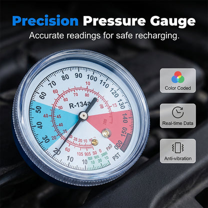 Professional R134a AC Recharge Kit with 350 PSI Gauge