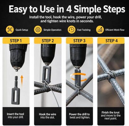 🧰Steel Wire Twisting Tool for Drill - Fast Tightening & Auto Trimming Wire Twist Attachment