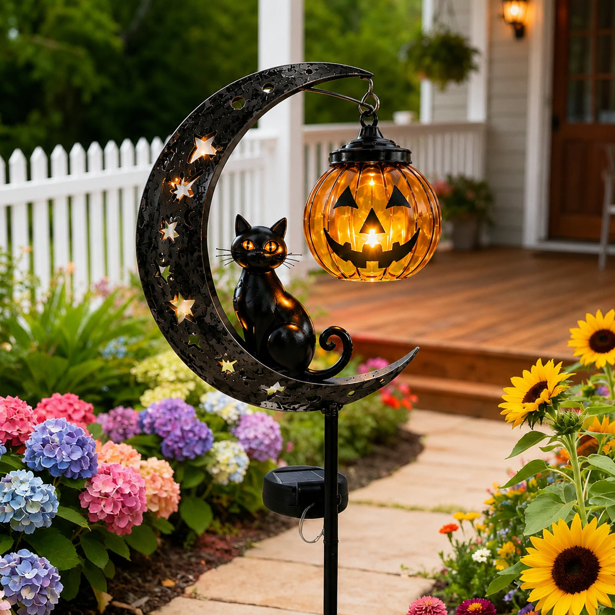 🎃Solar Halloween Black Cat & Pumpkin Moon Garden Stake Light🎃