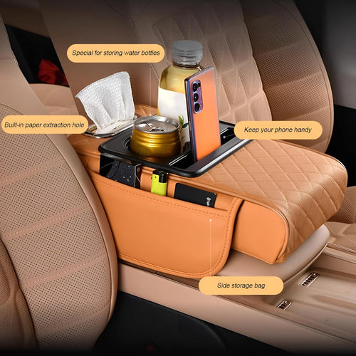 4-in-1 Premium Car Armrest Cushion with Integrated Storage & Dual Cup Holders