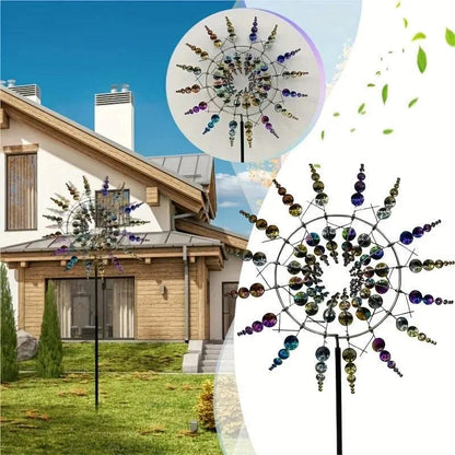 3D Kinetic Wind Spinner Sculpture – Dual-Tier Metal Garden Art