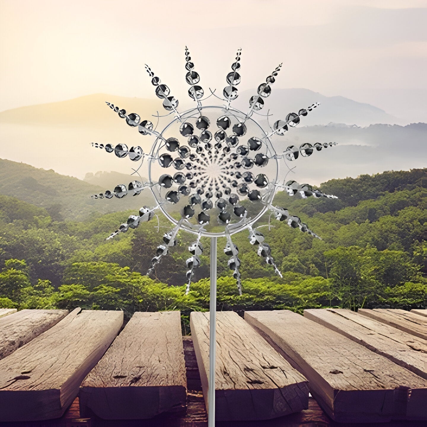 3D Kinetic Wind Spinner Sculpture – Dual-Tier Metal Garden Art