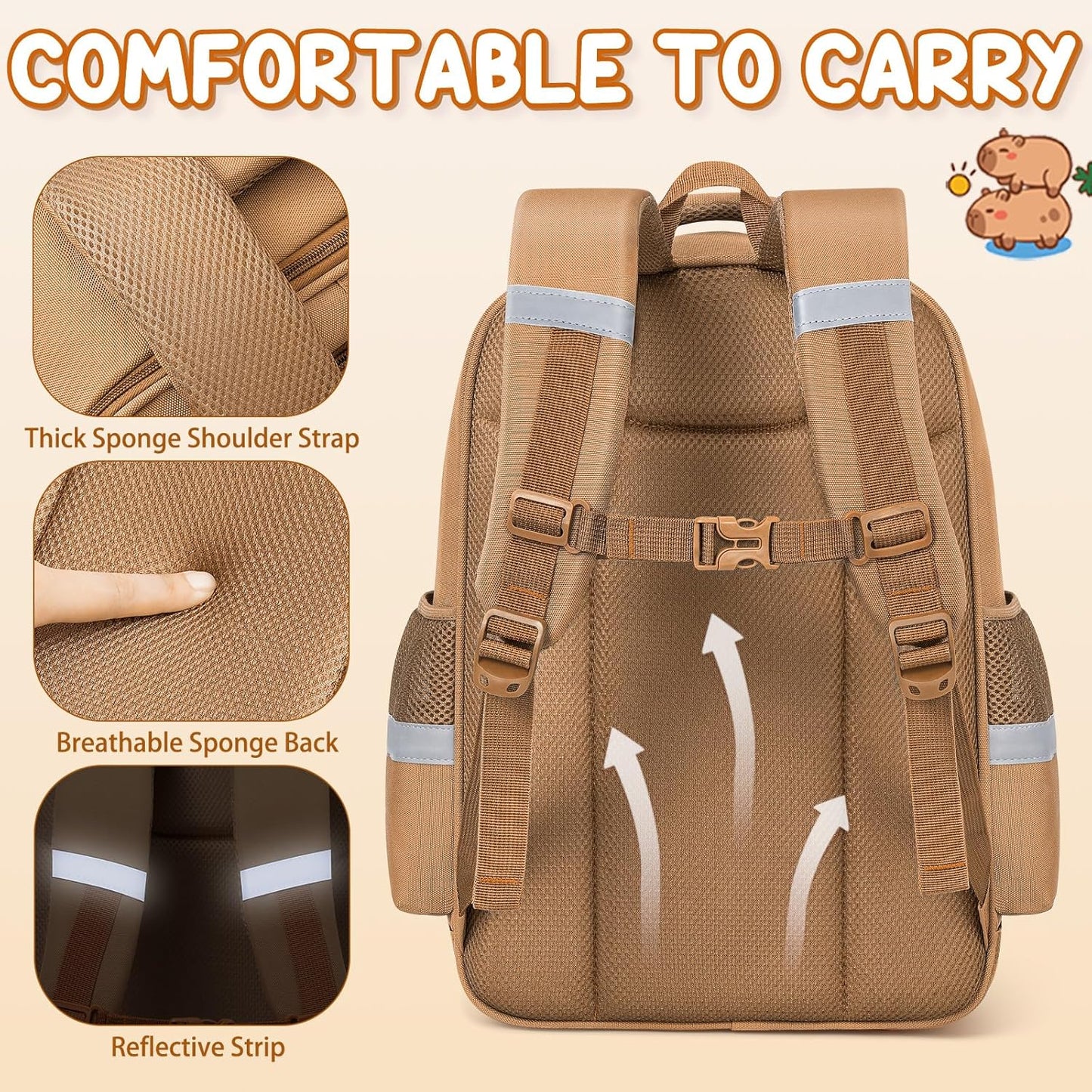Capybara Kids Backpack with Pencil Case, Stickers & Keychain Ages 6–12