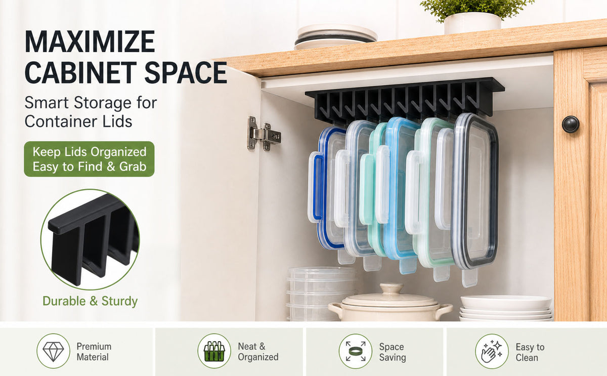 Primt 10-Slot Food Container Lid Organizer – Space-Saving Cabinet Storage