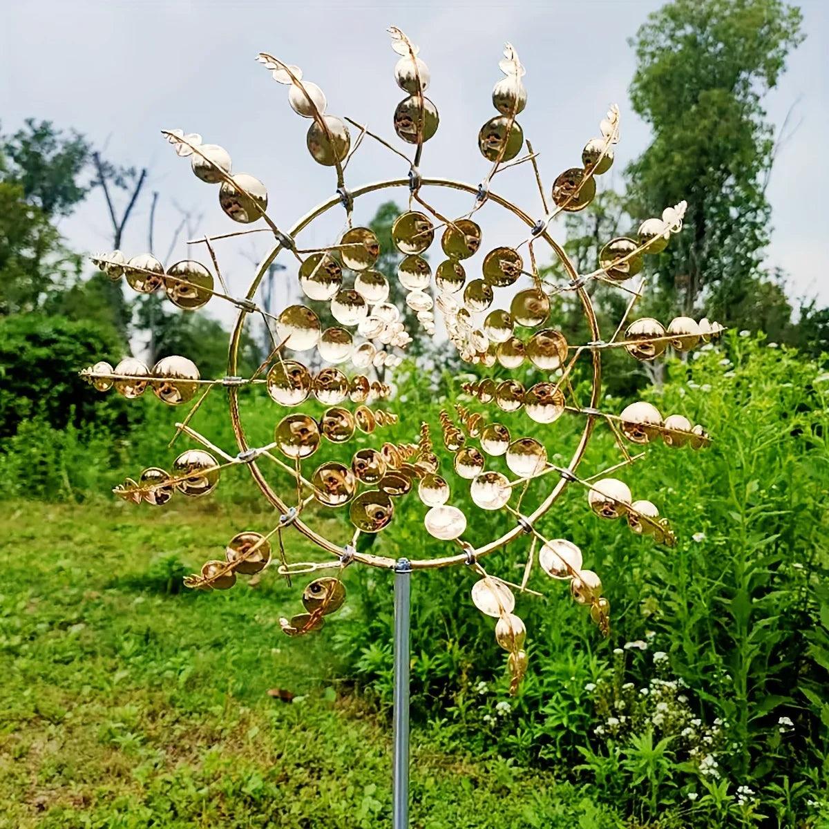 3D Kinetic Wind Spinner Sculpture – Dual-Tier Metal Garden Art