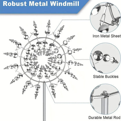 3D Kinetic Wind Spinner Sculpture – Dual-Tier Metal Garden Art
