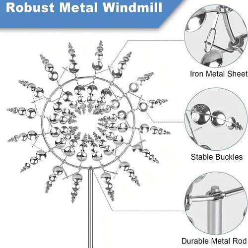 3D Kinetic Wind Spinner Sculpture – Dual-Tier Metal Garden Art