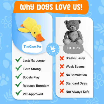 Durable Duck | The Anxiety-Relief Toy Dogs Can’t Destroy Green circle with a white check mark in the center Tire Out High-Energy Dogs, Indoo