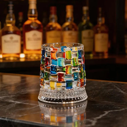 🌈Hand-Painted Embossed Rotating Whiskey Glass (✨Including a Rotating Base)