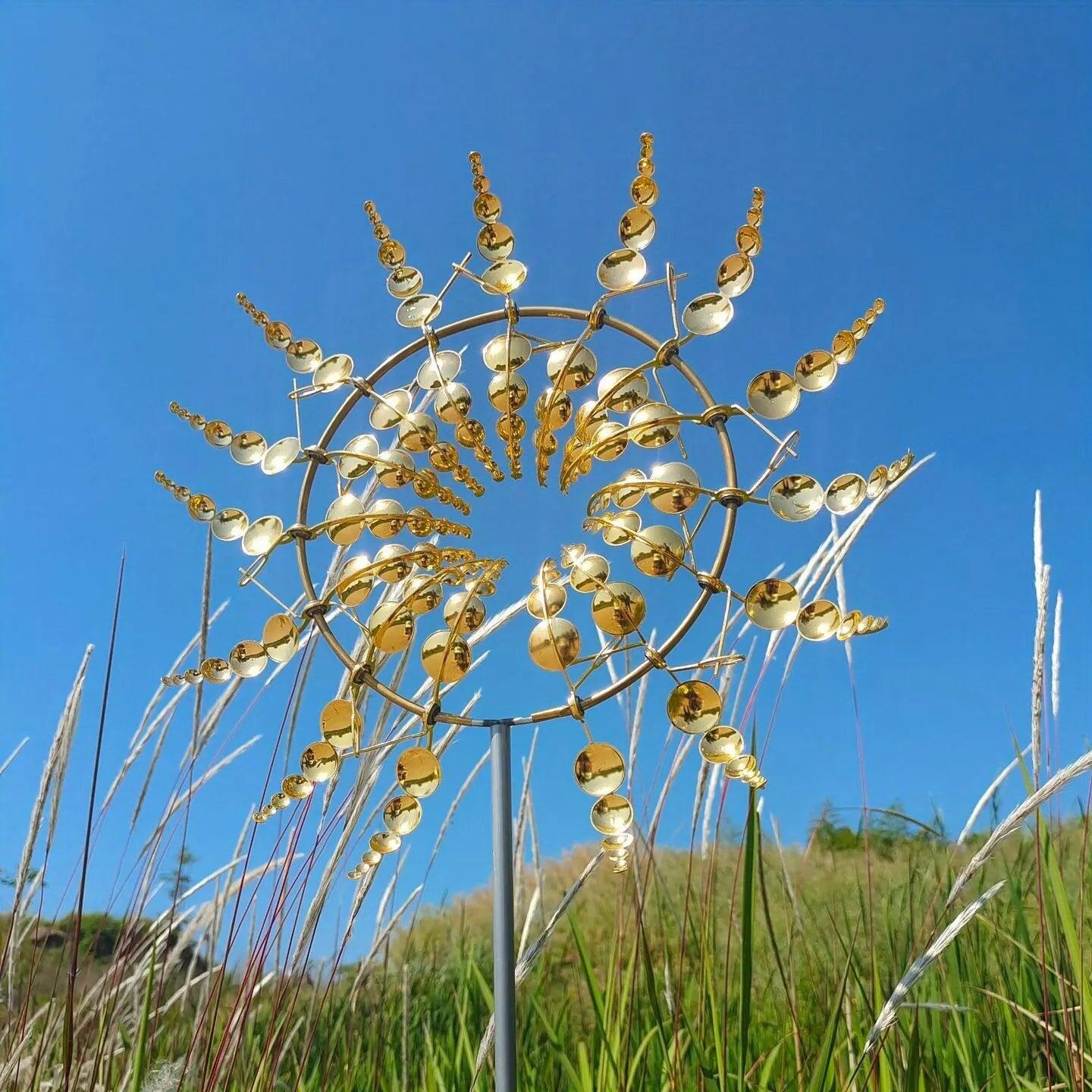3D Kinetic Wind Spinner Sculpture – Dual-Tier Metal Garden Art