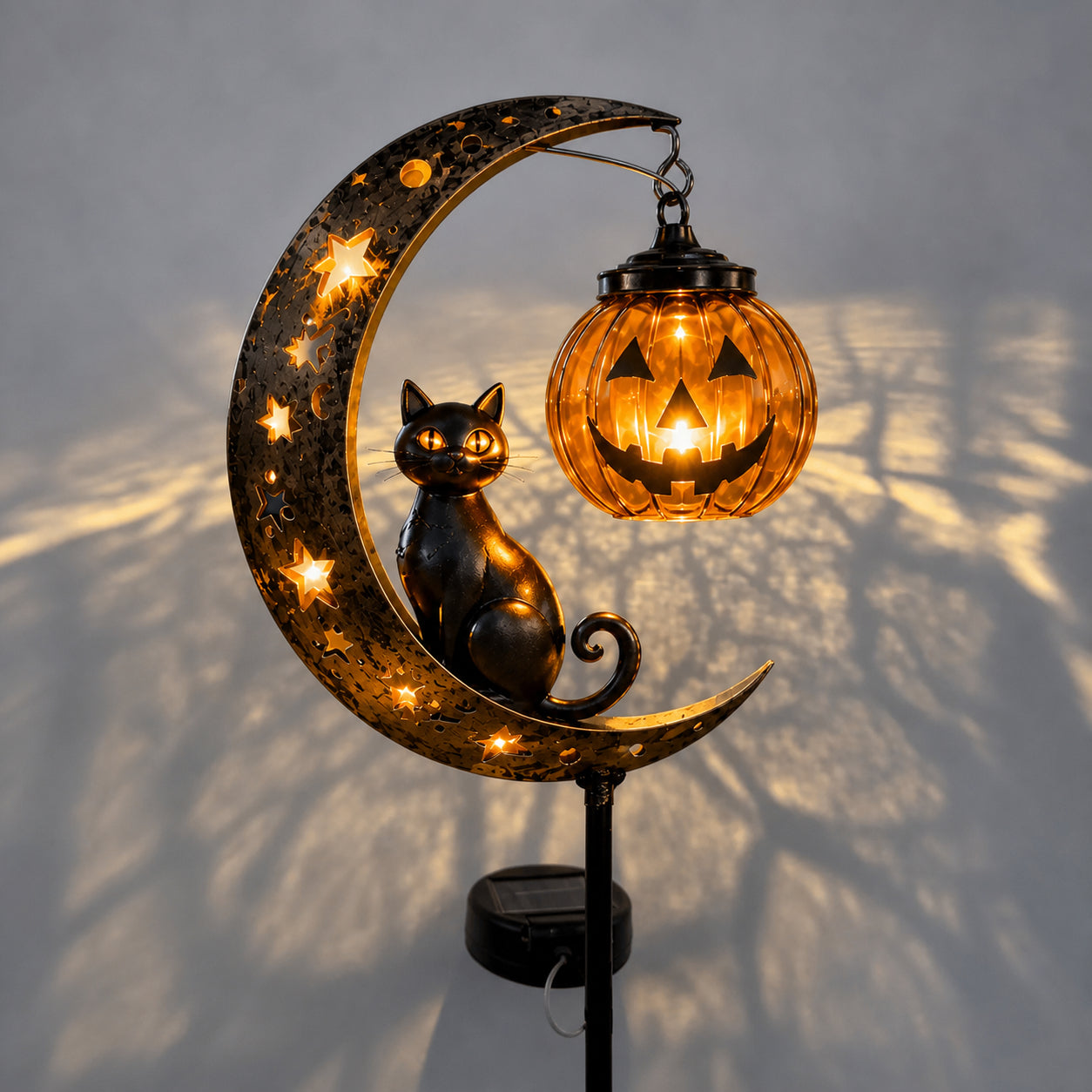 🎃Solar Halloween Black Cat & Pumpkin Moon Garden Stake Light🎃