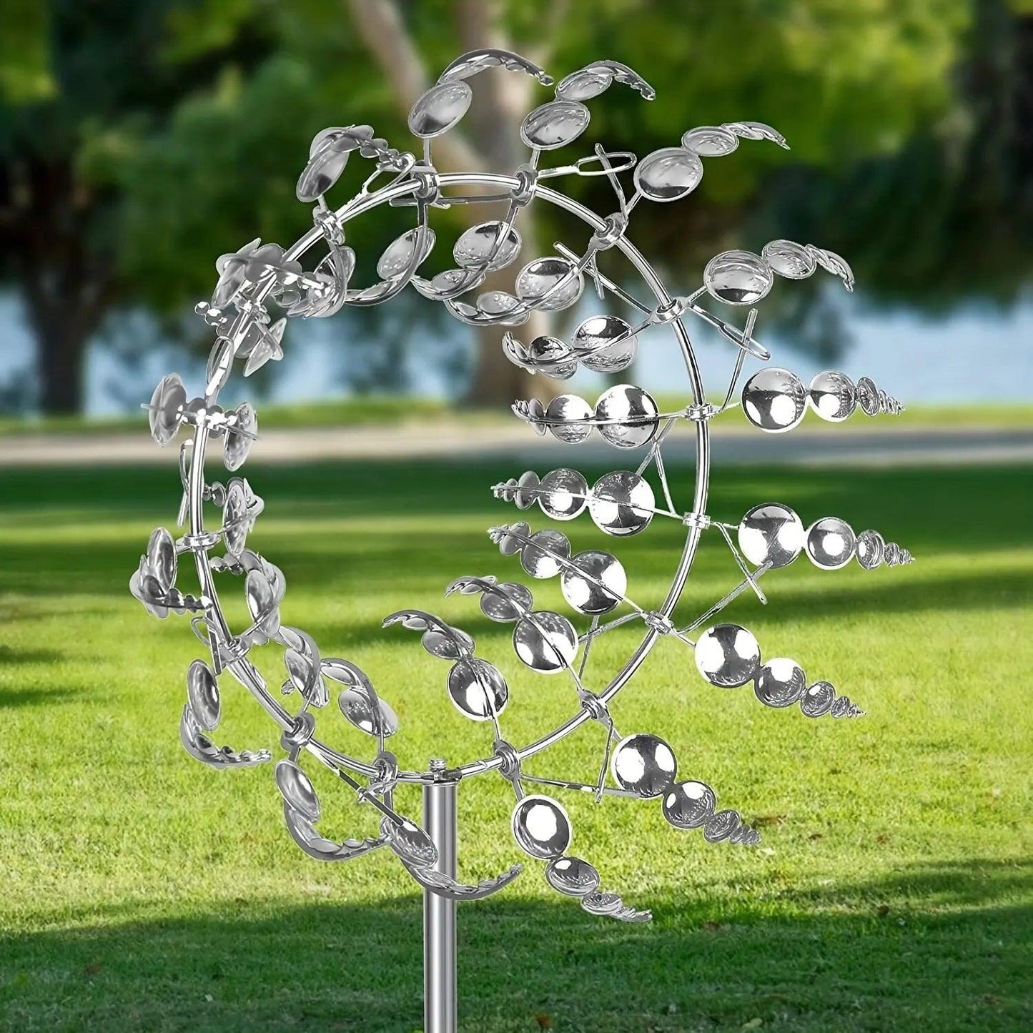 3D Kinetic Wind Spinner Sculpture – Dual-Tier Metal Garden Art