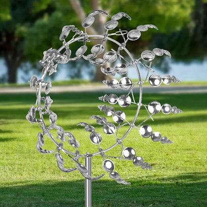 3D Kinetic Wind Spinner Sculpture – Dual-Tier Metal Garden Art