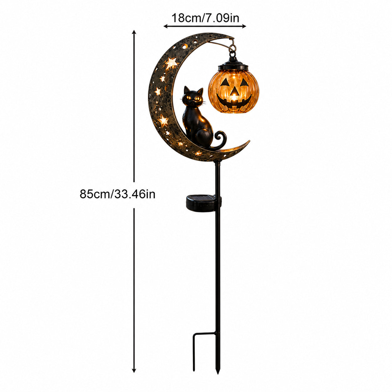 🎃Solar Halloween Black Cat & Pumpkin Moon Garden Stake Light🎃