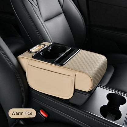 4-in-1 Premium Car Armrest Cushion with Integrated Storage & Dual Cup Holders