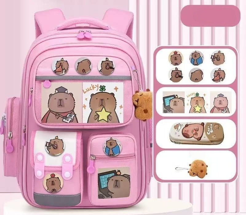 Capybara Kids Backpack with Pencil Case, Stickers & Keychain Ages 6–12