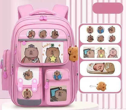 Capybara Kids Backpack with Pencil Case, Stickers & Keychain Ages 6–12