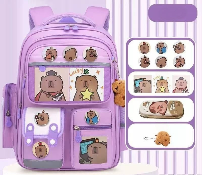 Capybara Kids Backpack with Pencil Case, Stickers & Keychain Ages 6–12