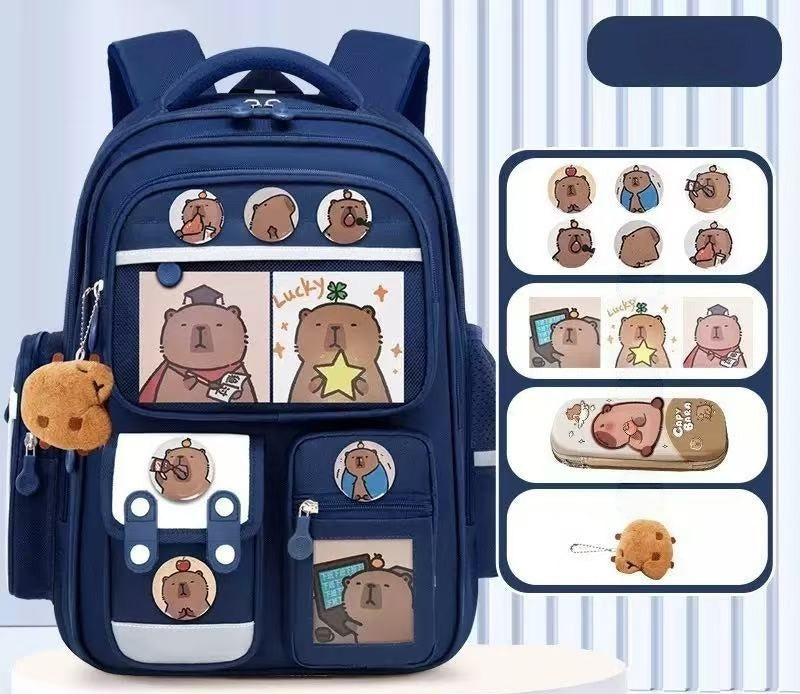 Capybara Kids Backpack with Pencil Case, Stickers & Keychain Ages 6–12