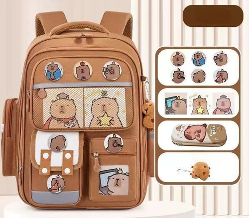 Capybara Kids Backpack with Pencil Case, Stickers & Keychain Ages 6–12