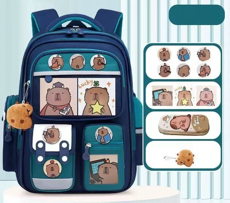 Capybara Kids Backpack with Pencil Case, Stickers & Keychain Ages 6–12
