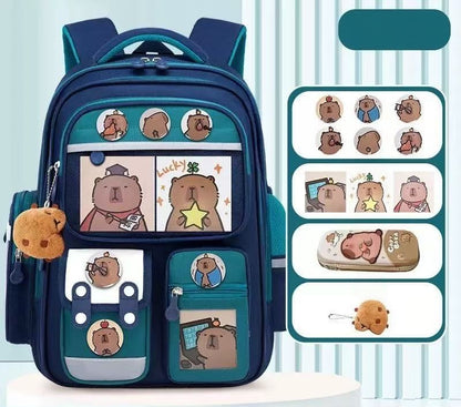 Capybara Kids Backpack with Pencil Case, Stickers & Keychain Ages 6–12