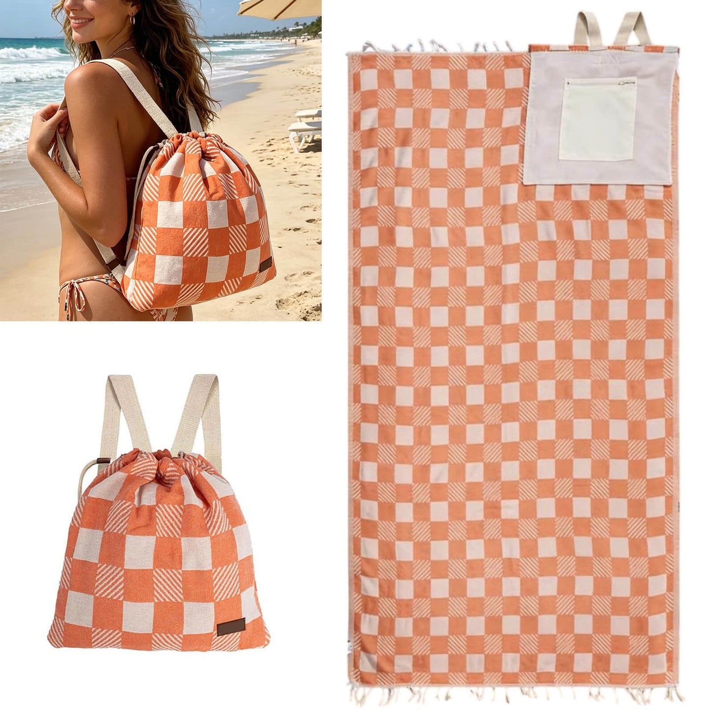 🏖️🏊‍♀️2‑in‑1 Convertible Beach Towel & Drawstring Backpack