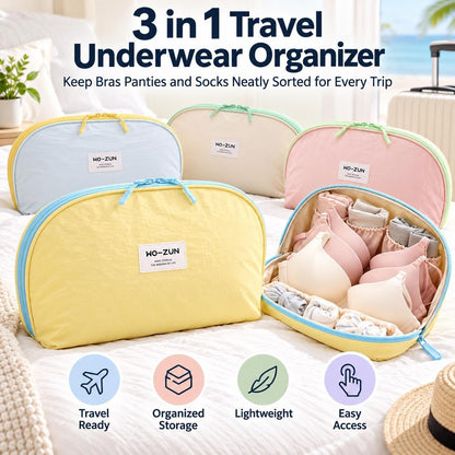 Primt 3 in 1 Travel Underwear Organizer Lingerie Bag Bra Panties Socks Storage