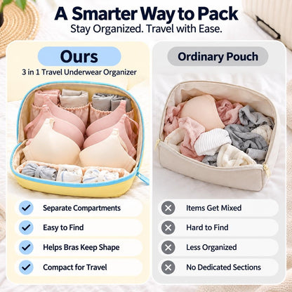 Primt 3 in 1 Travel Underwear Organizer Lingerie Bag Bra Panties Socks Storage