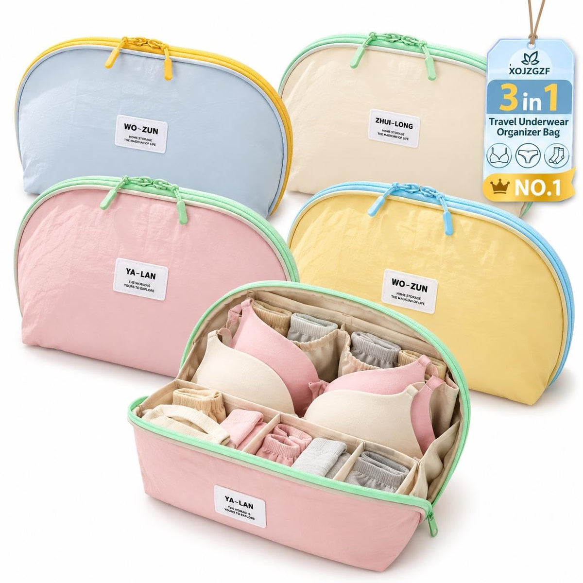 Primt 3 in 1 Travel Underwear Organizer Lingerie Bag Bra Panties Socks Storage
