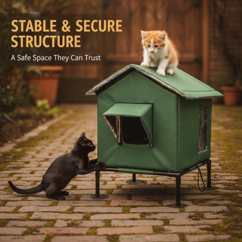 ⏰ LIMITED TIME 50% OFF! 🐈 All-Weather Elevated Outdoor Cat House – Waterproof Oxford Cloth, Thermal Aluminum Lining & Foldable Design 🌧️