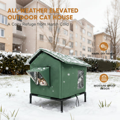 ⏰ LIMITED TIME 50% OFF! 🐈 All-Weather Elevated Outdoor Cat House – Waterproof Oxford Cloth, Thermal Aluminum Lining & Foldable Design 🌧️