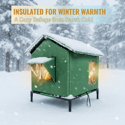 ⏰ LIMITED TIME 50% OFF! 🐈 All-Weather Elevated Outdoor Cat House – Waterproof Oxford Cloth, Thermal Aluminum Lining & Foldable Design 🌧️